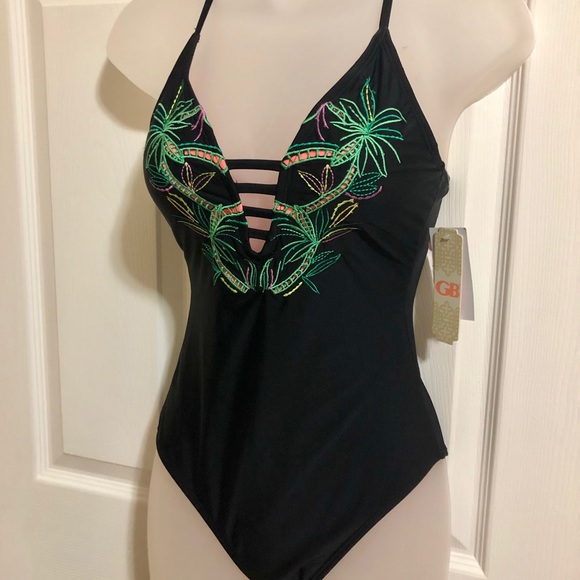 Gianni Bini Embroidered Palm Tree Swimsuit - Picture 1 of 5